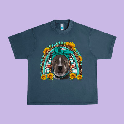 Western Pitbull Rainbow Urban Heavy Tee Designed By Artiststas