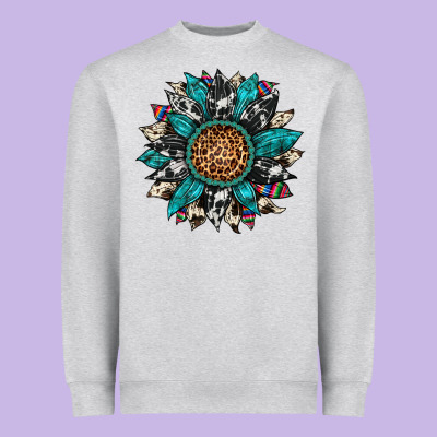 Cowhide Leopard Serape Gemstone  Sunflower Heavyweight Sweatshirt Designed By Artiststas