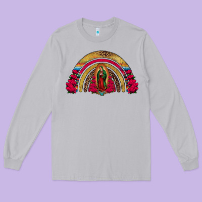 Lady Of Guadalupe Rainbow Long Sleeve Tee Designed By Jasminsmagicworld