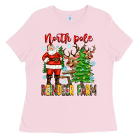Bubblegum Pink north pole reindeer farm Ladies Tee - Zillion Design Studio