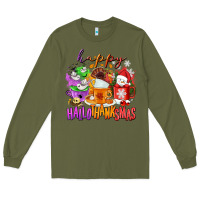 Army Green Happy Hallothanksmas coffee cups Long Sleeve Tee - NancyCooperArtShop