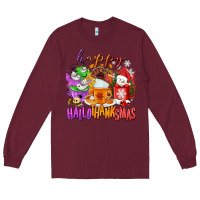 Burgundy Happy Hallothanksmas coffee cups Long Sleeve Tee - NancyCooperArtShop