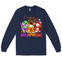 Navy Happy Hallothanksmas coffee cups Long Sleeve Tee - NancyCooperArtShop