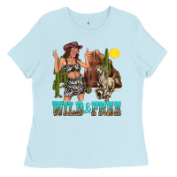 Baby Blue wild and free Ladies Tee - texasbilliewilder