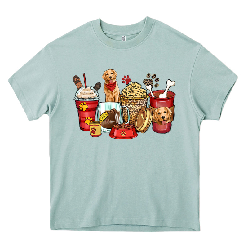 Golden Retriever Coffee Cups Heavy Core Tee by Zillion Design Studio | Teevron