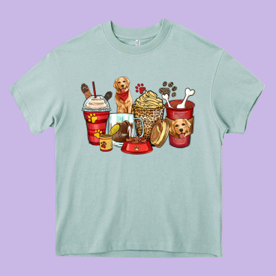 Golden Retriever Coffee Cups Heavy Core Tee Designed By Zillion Design Studio