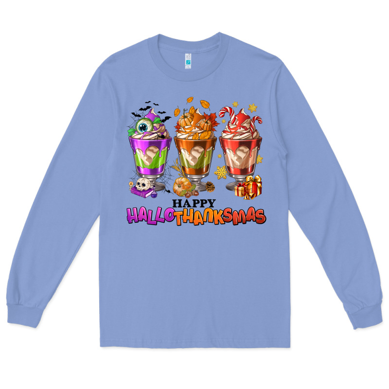 Happy Hallothanksmas Coffee Cups Long Sleeve Tee by NancyCooperArtShop | Teevron