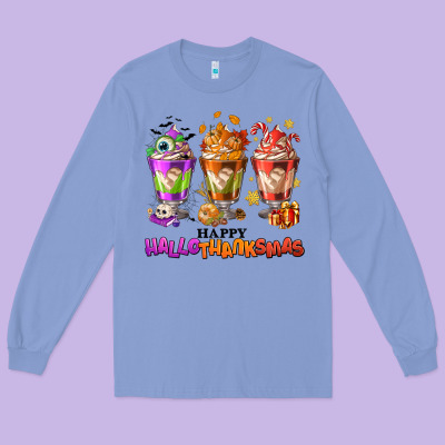 Happy Hallothanksmas Coffee Cups Long Sleeve Tee Designed By Nancycooperartshop