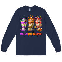 Navy Happy Hallothanksmas coffee cups Long Sleeve Tee - NancyCooperArtShop