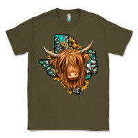Army Green Texas map long haired shaggy cow Classic Tee - Jasminsmagicworld