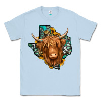 Dusty Blue Texas map long haired shaggy cow Classic Tee - Jasminsmagicworld