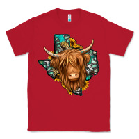 Red Texas map long haired shaggy cow Classic Tee - Jasminsmagicworld