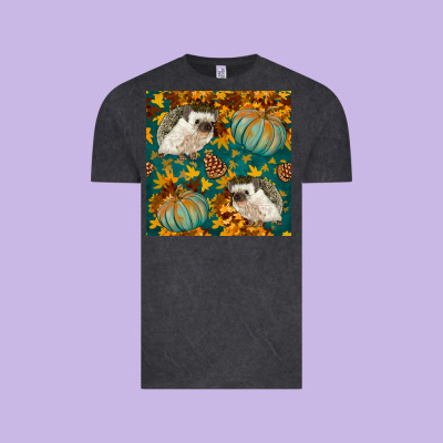 Hedgehog And Pumpkins Seamless Pattern Vintage Tee Designed By Bundleandbundleshop