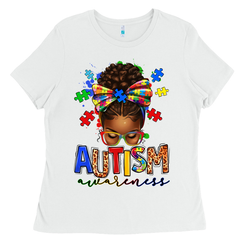 Autism Awareness Afro Messy Bun Ladies Tee by texasbilliewilder | Teevron