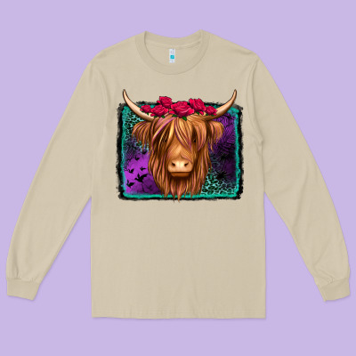 Halloween Highland Cow Long Sleeve Tee Designed By Jasminsmagicworld