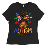 Black autism awareness afro messy bun Ladies Tee - texasbilliewilder