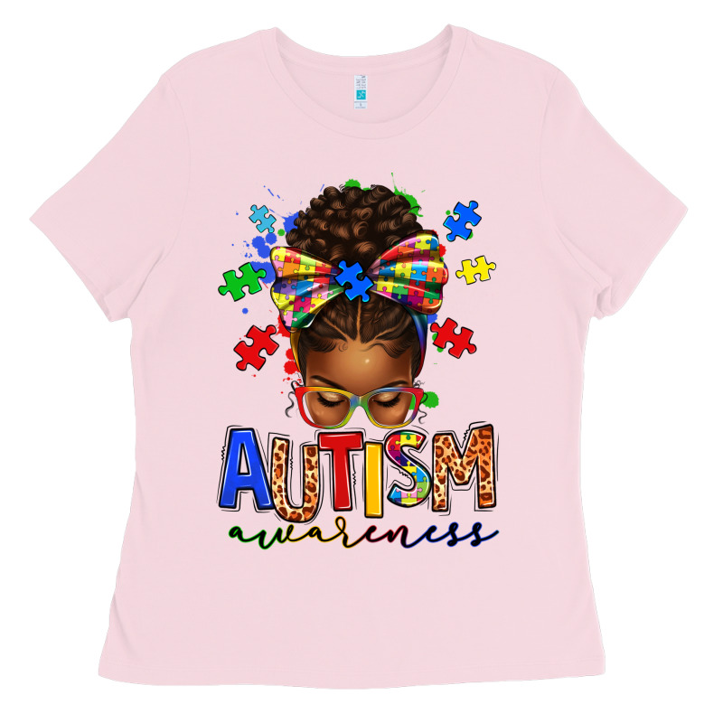 Autism Awareness Afro Messy Bun Ladies Tee by texasbilliewilder | Teevron