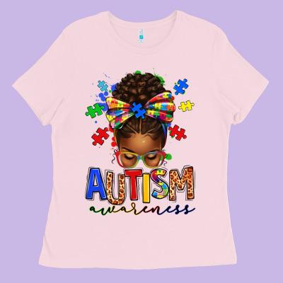 Autism Awareness Afro Messy Bun Ladies Tee Designed By Texasbilliewilder