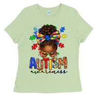 Matcha autism awareness afro messy bun Ladies Tee - texasbilliewilder