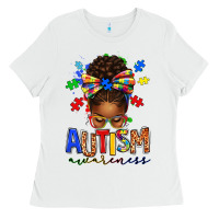 White autism awareness afro messy bun Ladies Tee - texasbilliewilder