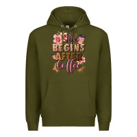 Army Green life begins after coffee Premium Hoodie - JahusDesignShop