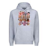 Heather Grey life begins after coffee Premium Hoodie - JahusDesignShop