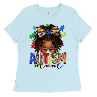 Autism Mom Afro Locs Messy Bun Ladies Tee | Teevron