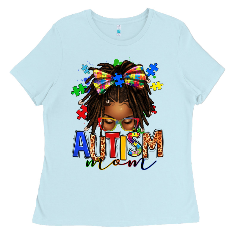 Autism Mom Afro Locs Messy Bun Ladies Tee by texasbilliewilder | Teevron