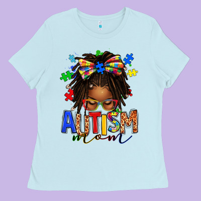 Autism Mom Afro Locs Messy Bun Ladies Tee Designed By Texasbilliewilder