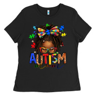 Black autism mom afro locs messy bun Ladies Tee - texasbilliewilder