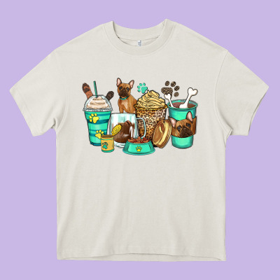 French Bulldog Coffee Cups Heavy Core Tee Designed By Zillion Design Studio