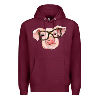 Burgundy pig with glasses Premium Hoodie - RanaPortraitStore
