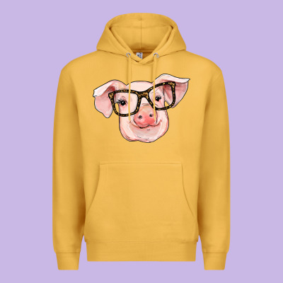 Pig With Glasses Premium Hoodie Designed By Ranaportraitstore