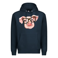 Navy pig with glasses Premium Hoodie - RanaPortraitStore