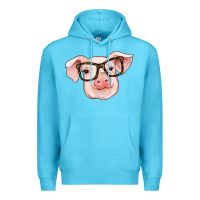Ocean Blue pig with glasses Premium Hoodie - RanaPortraitStore
