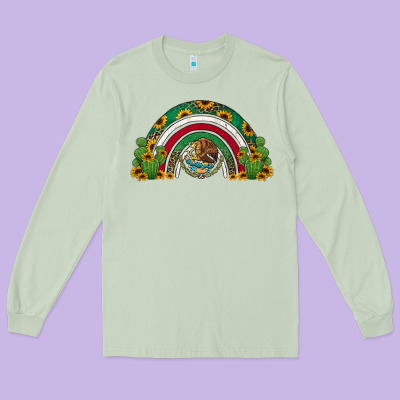 Mexican Flag Cactus And Sunflowers Rainbow Long Sleeve Tee Designed By Jasminsmagicworld