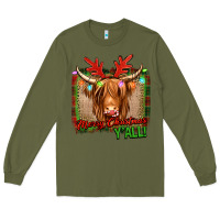 Army Green merry christmas y'all highland cow Long Sleeve Tee - Jasminsmagicworld