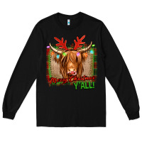 Black merry christmas y'all highland cow Long Sleeve Tee - Jasminsmagicworld