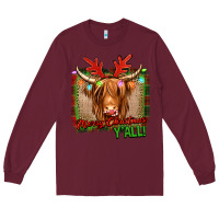 Burgundy merry christmas y'all highland cow Long Sleeve Tee - Jasminsmagicworld