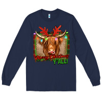 Navy merry christmas y'all highland cow Long Sleeve Tee - Jasminsmagicworld