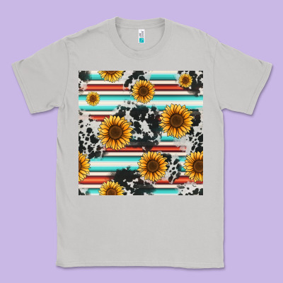 Serape Cowhide Sunflowers Seamless Pattern 12inch Classic Tee Designed By Jasminsmagicworld