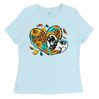 Baby Blue cowhide leopard hearts Ladies Tee - texasbilliewilder