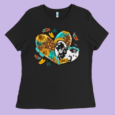 Cowhide Leopard Hearts Ladies Tee Designed By Texasbilliewilder