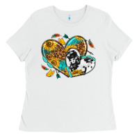 White cowhide leopard hearts Ladies Tee - texasbilliewilder