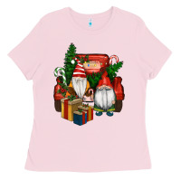Bubblegum Pink Christmas Truck And Gnome Ladies Tee - RanaPortraitStore