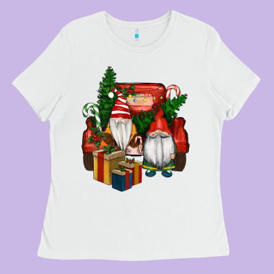 Ladies Tee Christmas Truck And Gnome
