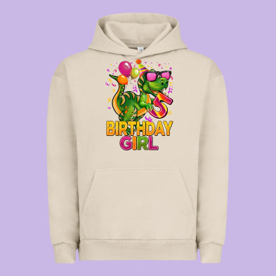 5 Rd Birthday Girl T Rex Pink Urban Hoodie Designed By Cowgirlartshop