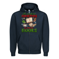 Navy all i want for christmas is more books Zipper Hoodie - MaliasSmallBusiness