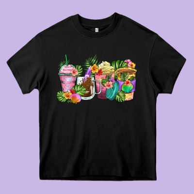 Tropical Coffee Cups Heavy Core Tee Designed By Zillion Design Studio