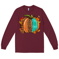 Burgundy Fall leopard pumpkin Long Sleeve Tee - NancyCooperArtShop